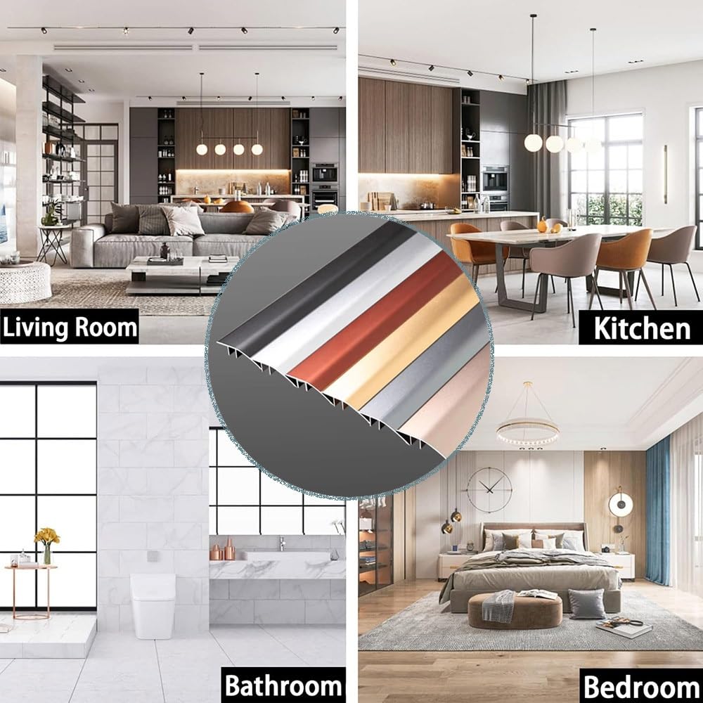 Listwa przejściowa podłogowa Aluminiowe listwy wykończeniowe Próg redukcyjny do podłogi/drzwi/dywanu/płytki, wysoki spadek(White,5ft(150cm))