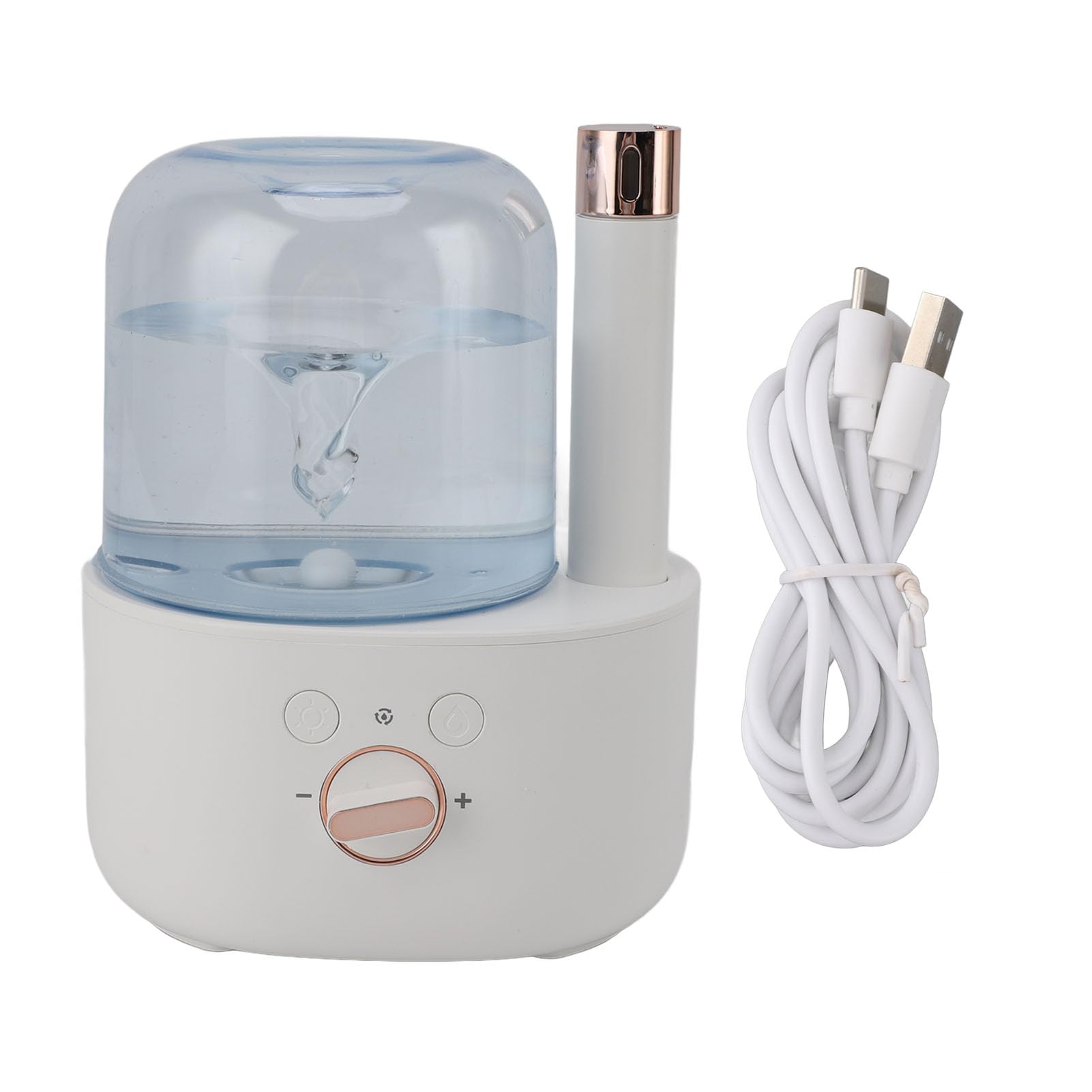Waterspout nawilżacz powietrza, wielofunkcyjny, jednoczęściowy, wyciszający, USB, dyfuzor olejków eterycznych do samochodu, biura, sypialni, ABS (10,91 x 10,72 x 7,28 cm, 632 g, biały)