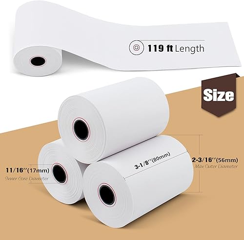 Miniatura 68 de (10 rollos) Papel térmico de 2 1/4 pulgadas x 165 pies, papel de recibo para caja registradora de negocios minoristas, se adapta a la mayoría