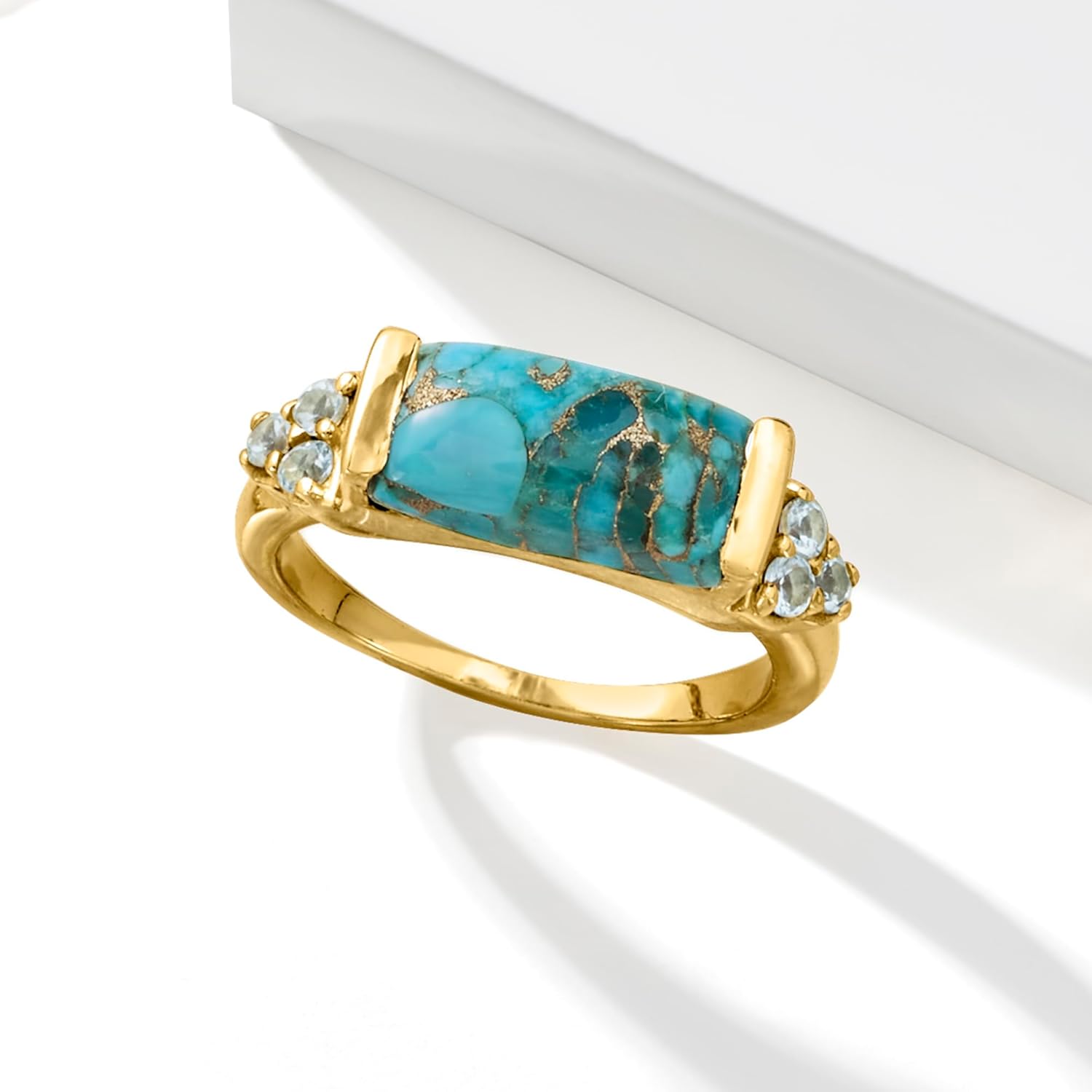 Ross-Simons Turquoise and .70 ct. t.w. Sky Blue Topaz Ring in 18kt Gold Over Sterling