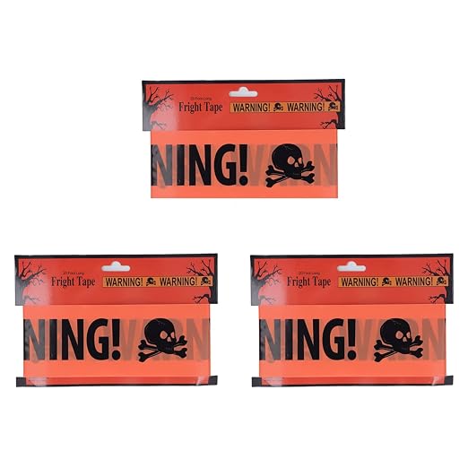 Pilipane Halloween Caution Tape Skull Pattern Bright Orange Adjustable Length PE Film for Halloween Party and Haunted House Decoration 3 Pack 6 Meter Each 8cm Width