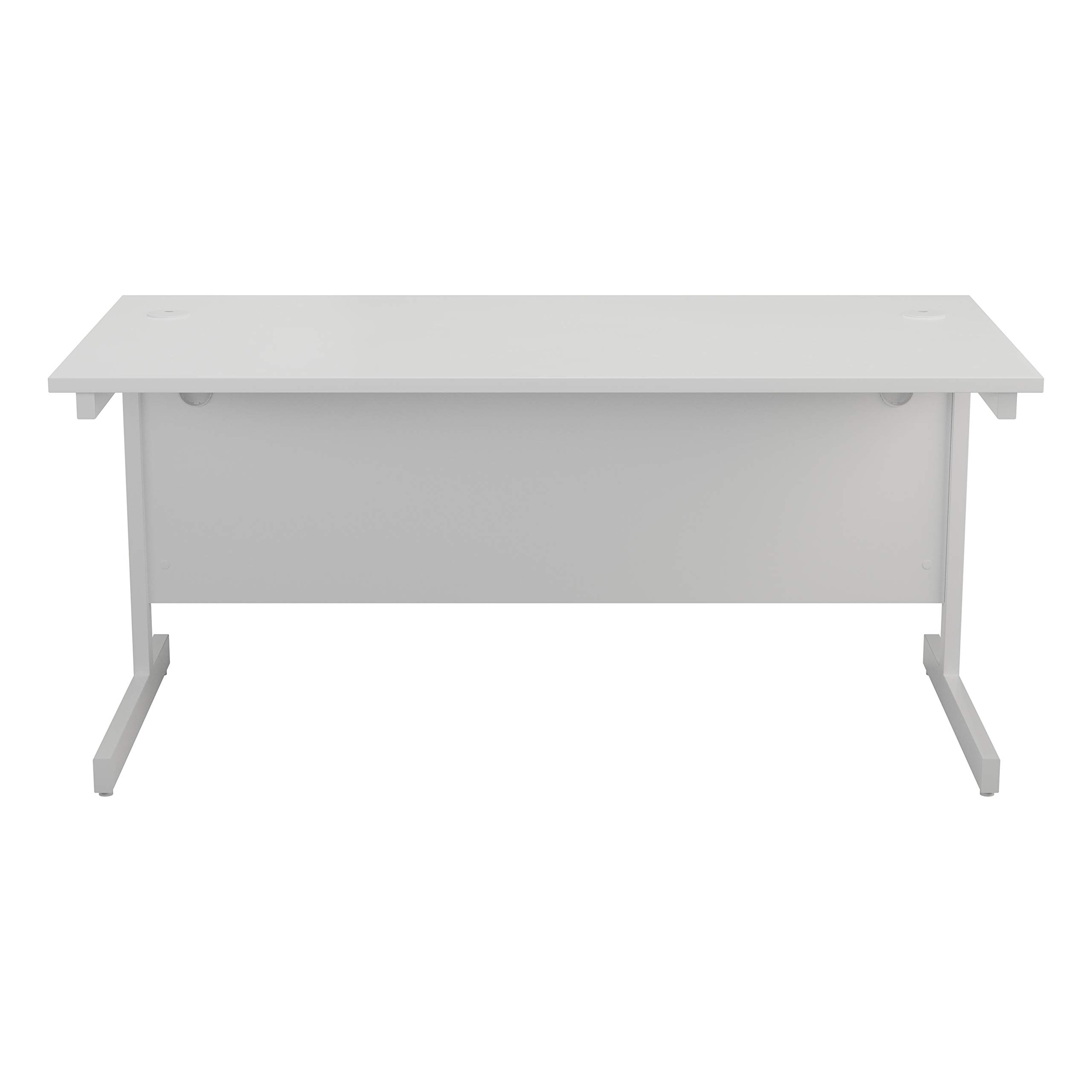 Office Hippo Heavy Duty Rectangular Cantilever Desk, Home Office Table + Integrated Cable Ports, PC Desk for Home, 5 Yr Wty - White Frame/White Top, 140cm x 80cm