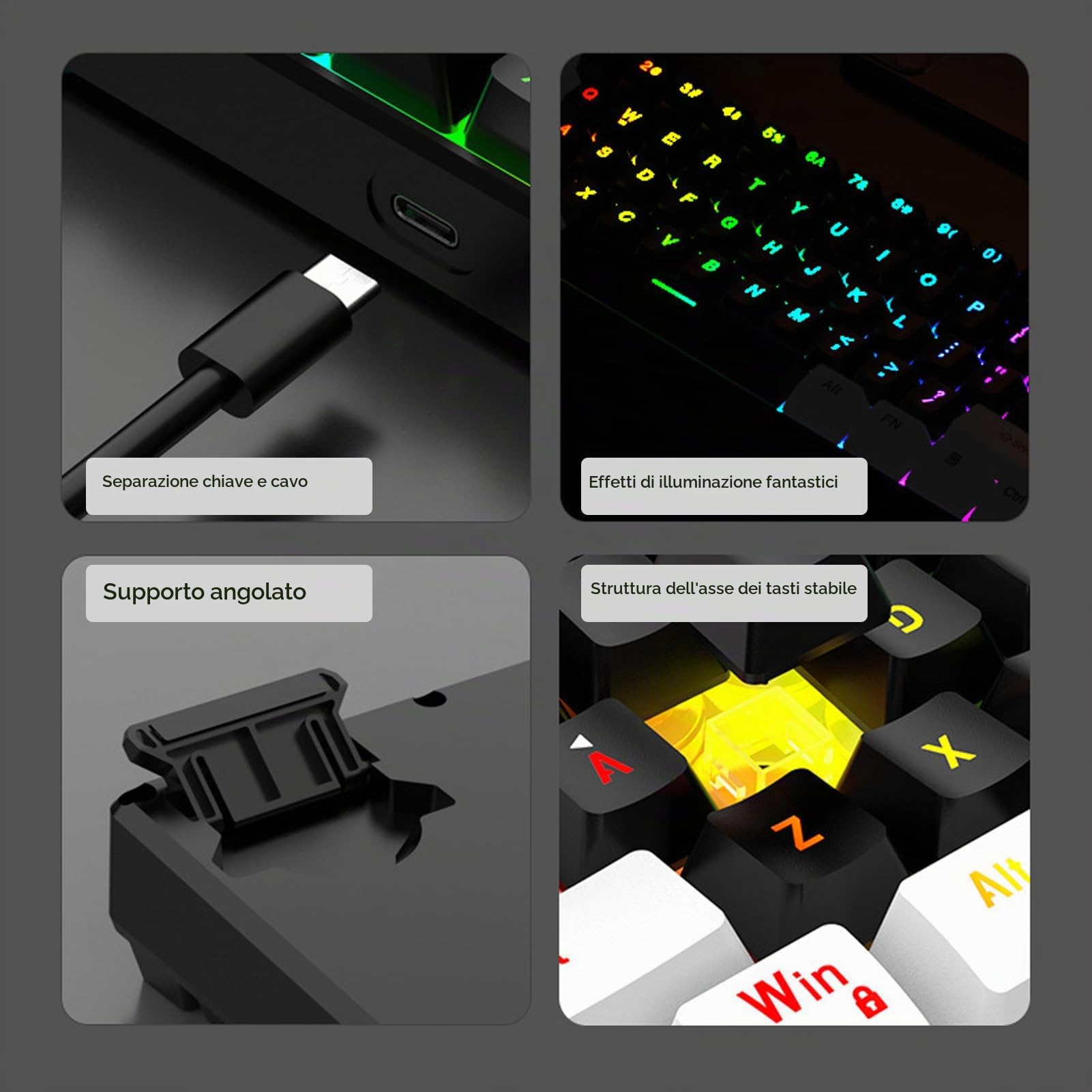 Combinazione Tastiera e Mouse da Gioco Al 60%, Set Tastiera e Mouse Retroilluminati RGB, Mini Tastiera Meccanica a 61 Tasti, Mouse Ottici Ergonomici, Set da Gioco Cablato per PC