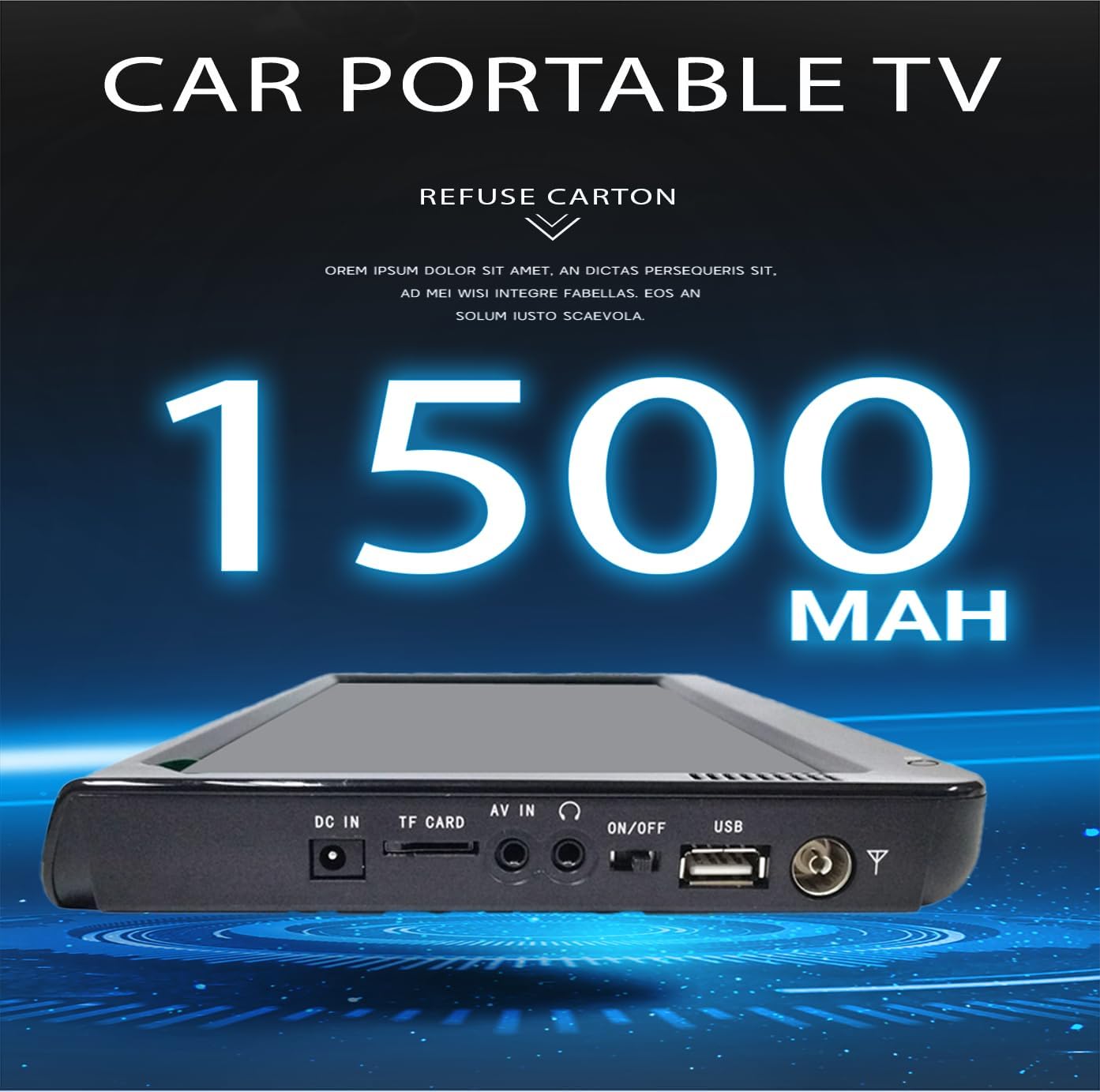Rear view of Lelukee Portable Digital TV highlighting dual speakers and 1080P HD video capability.