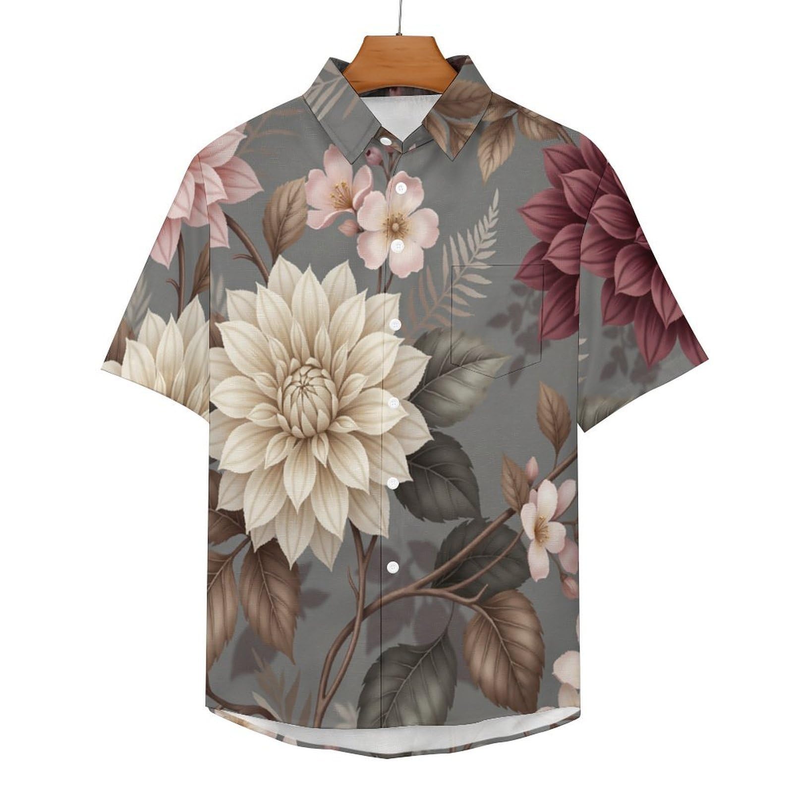 Camicie da Uomo a Maniche Corte con Stampa della Illustrazione di Fiori Eleganti Arte Floreale, Casual Leggere Bottoni Camicia con Tasca Frontale, per Vacanze Spiaggia Estate