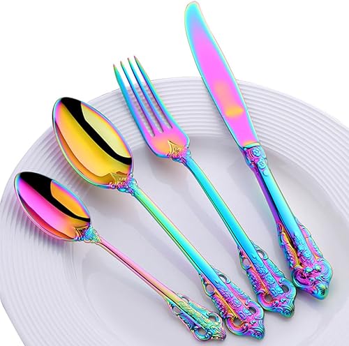 Michelangelo - Juego de cubiertos para 16, Aimilan - Juego de cubiertos de lujo de 64 piezas de acero inoxidable 1810, incluye cuchara tenedor y