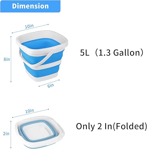 Miniatura 2 de Paquete de 2 cubos plegables de 5L 1.3 galones, cubo de limpieza pequeño para el hogar, cubo de plástico portátil para exteriores, tina de lavado de
