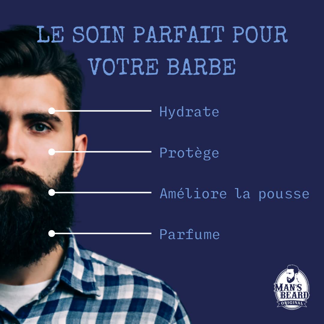Man's Beard - Huile à barbe parfumée Santalum 30ml – Parfum bois de Santal - Soin et entretien hydratant naturel pour la barbe - Ingrédients d'origine naturelle -100% Fabrication Française