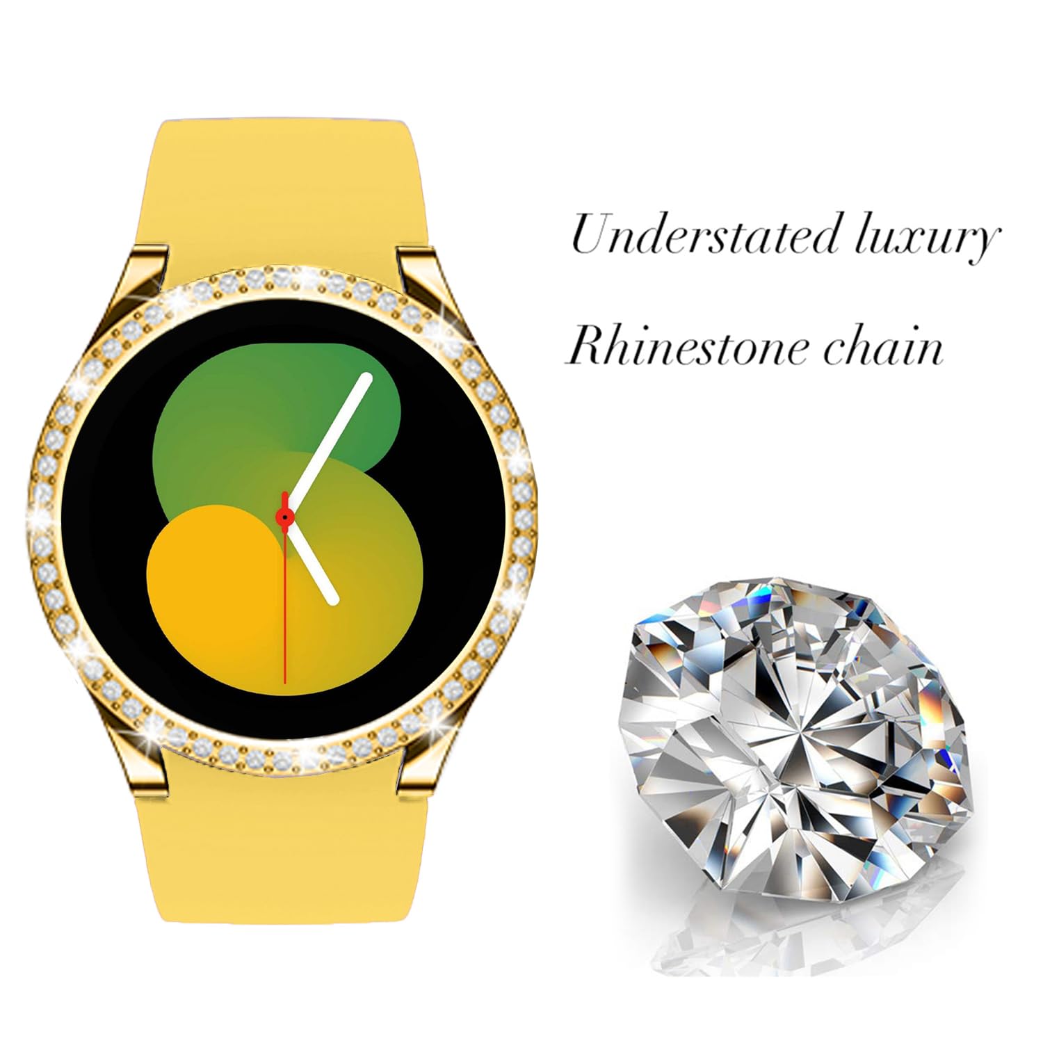 DEALELE [2-PACK] Case Compatible with Samsung Galaxy Watch 5/4 44mm, Bling Single-Row Diamond PC Protective Case Replacement Watch Cover Bumper (44mm, Gold+Transparent) — view 4