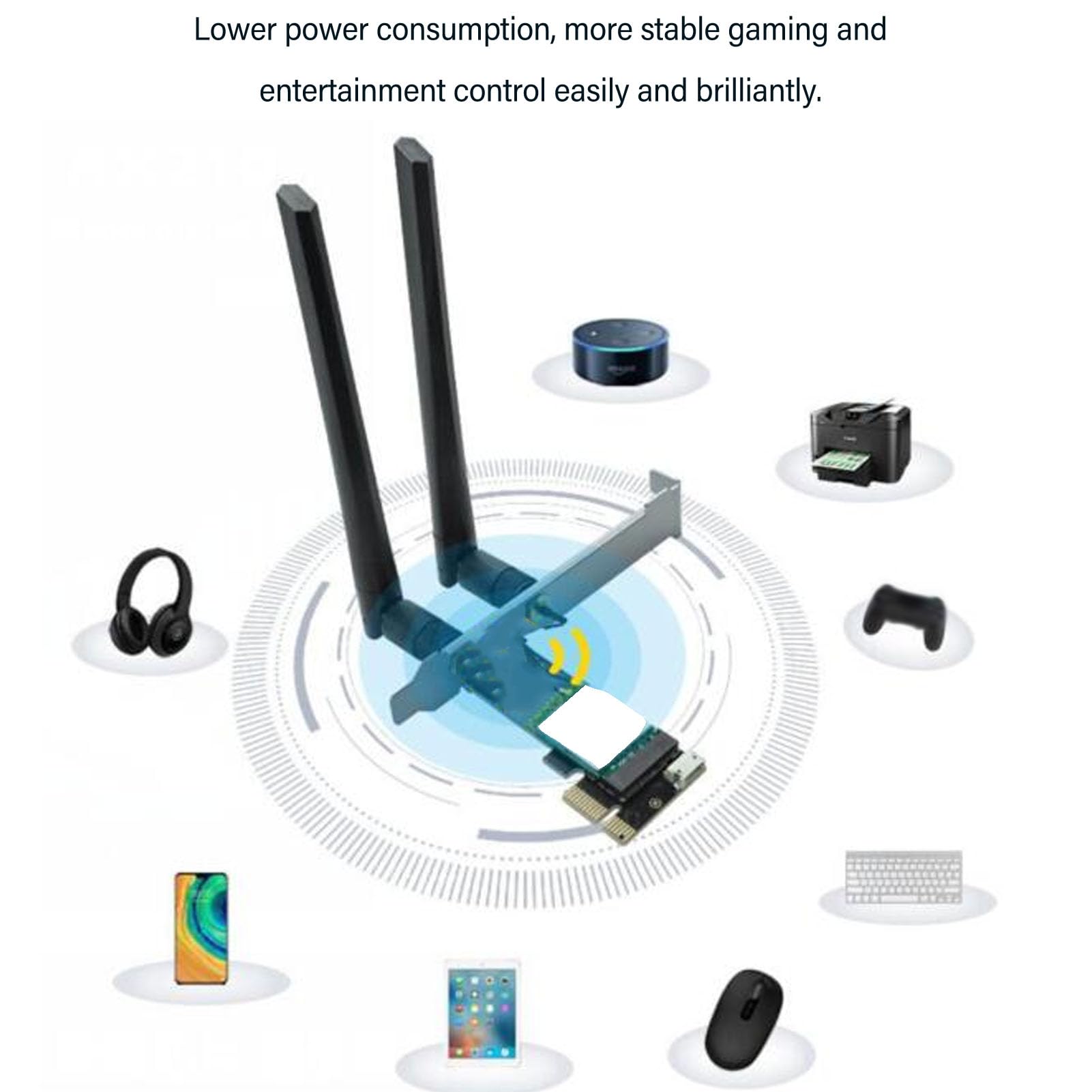 Yunseity Carte Réseau AX210 WiFi 6 Pcie, Adaptation sans Fil 2,4 G 5,8 G 6 3 Bandes Prenant en Charge 802.11a / B / / N/AC/AX, Adaptateur WiFi Pcie pour l'ordinatur de Bureau.