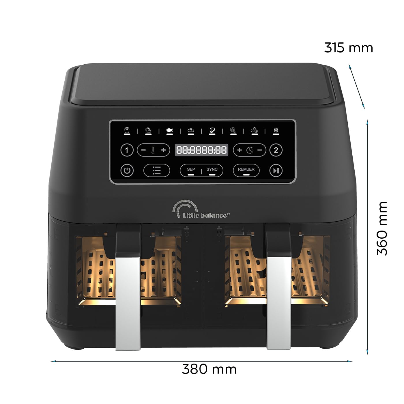 Friggitrice Dietetica - Little Balance - 8765 - Crousty Light Duo - 9 L - 2460 W - 9 Programmi - Nero