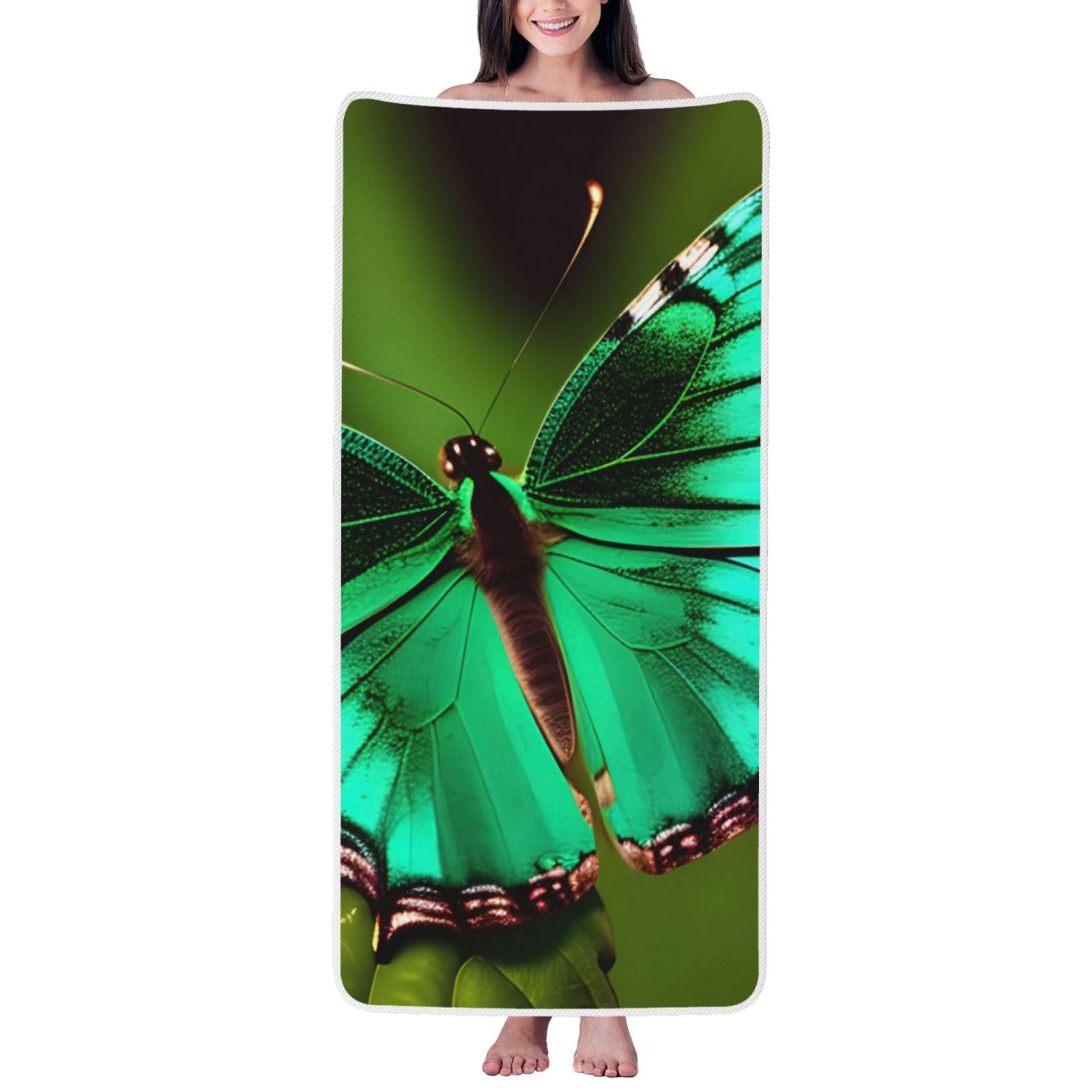 Serviette de bain ultra absorbante en microfibre velours motif papillon