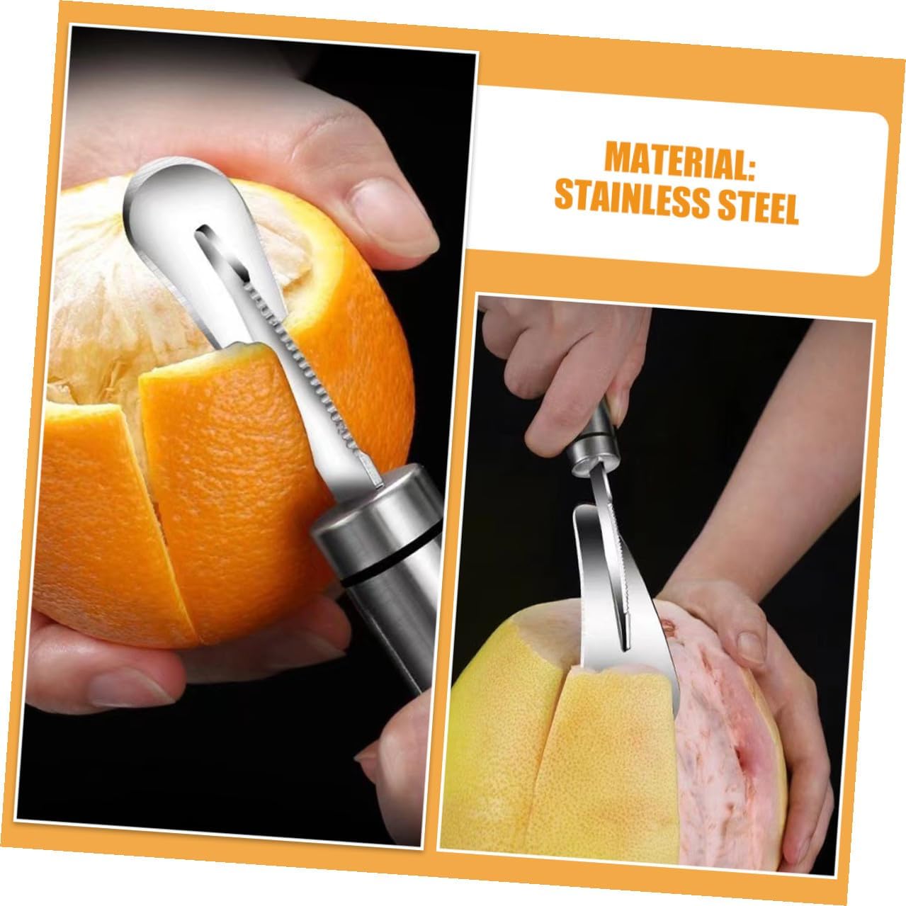 Luxshiny 2pcs Stainless Steel Citrus Peeler Set with Orange Opener and Fruit Paring Device, Portable Kitchen Tool for Grapefruit and Orange Peeling, Sturdy Household Peeling Gadget image 4