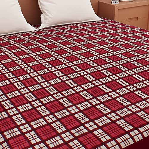 Image of DREAM CARE Waterproof Fitted Terry Cloth Printed Mattress Protector for Single Bed with Elastic Strap - 72 inchx48 inch, Maroon