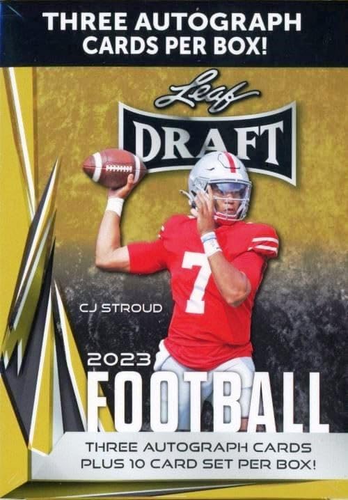 2023 Leaf Draft Football EXCLUSIVE GOLD Factory Sealed Blaster Box with (3) AUTOGRAPHS & 10 Cards with ROOKIES of Bryce Young, CJ Stroud, Drake Maye, Bijan Robinson, Anthony Richardson & More!