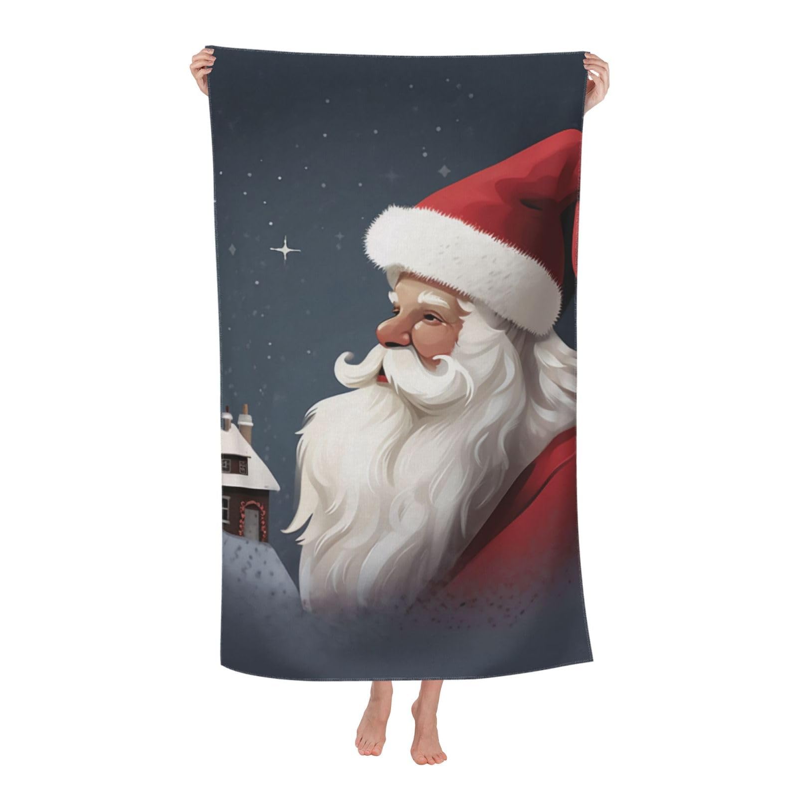 BWWHCCTI Santa Claus Printed Quick Dry Bath Towel, Soft Microfiber Towels Fast Drying Beach Towels for Travel,Camping,Gym,Swimming,Yoga
