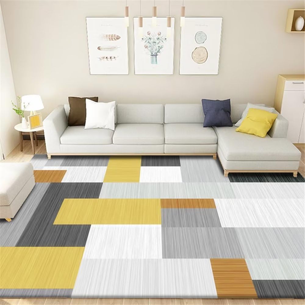 Tapis de salle à manger jaune à motif géométrique chic 200X250cm