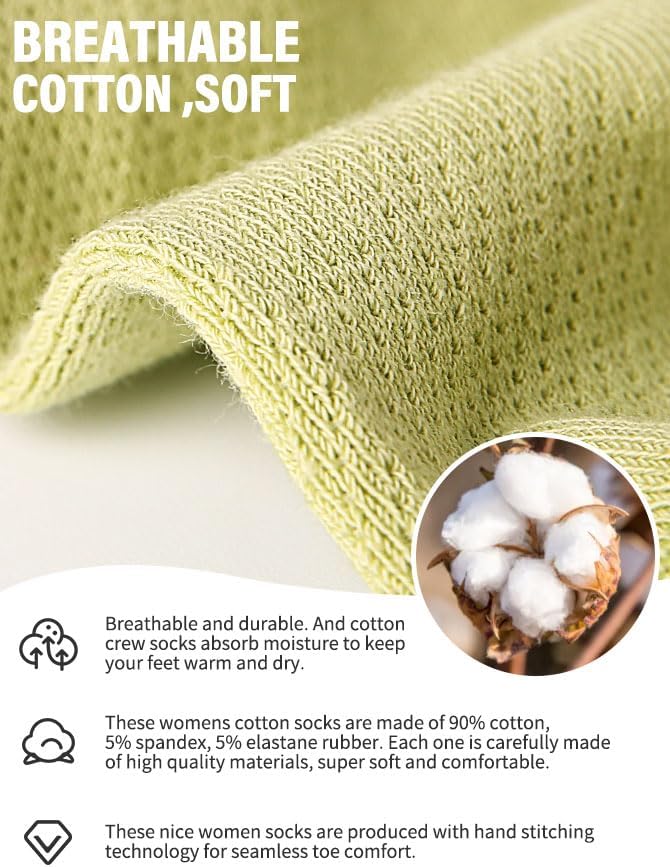 FGZ Womens Crew Socks Breathable Cotton Soft Socks Casual Thin Mid-Calf Socks for Women or Girls,5 Pairs - Image 4