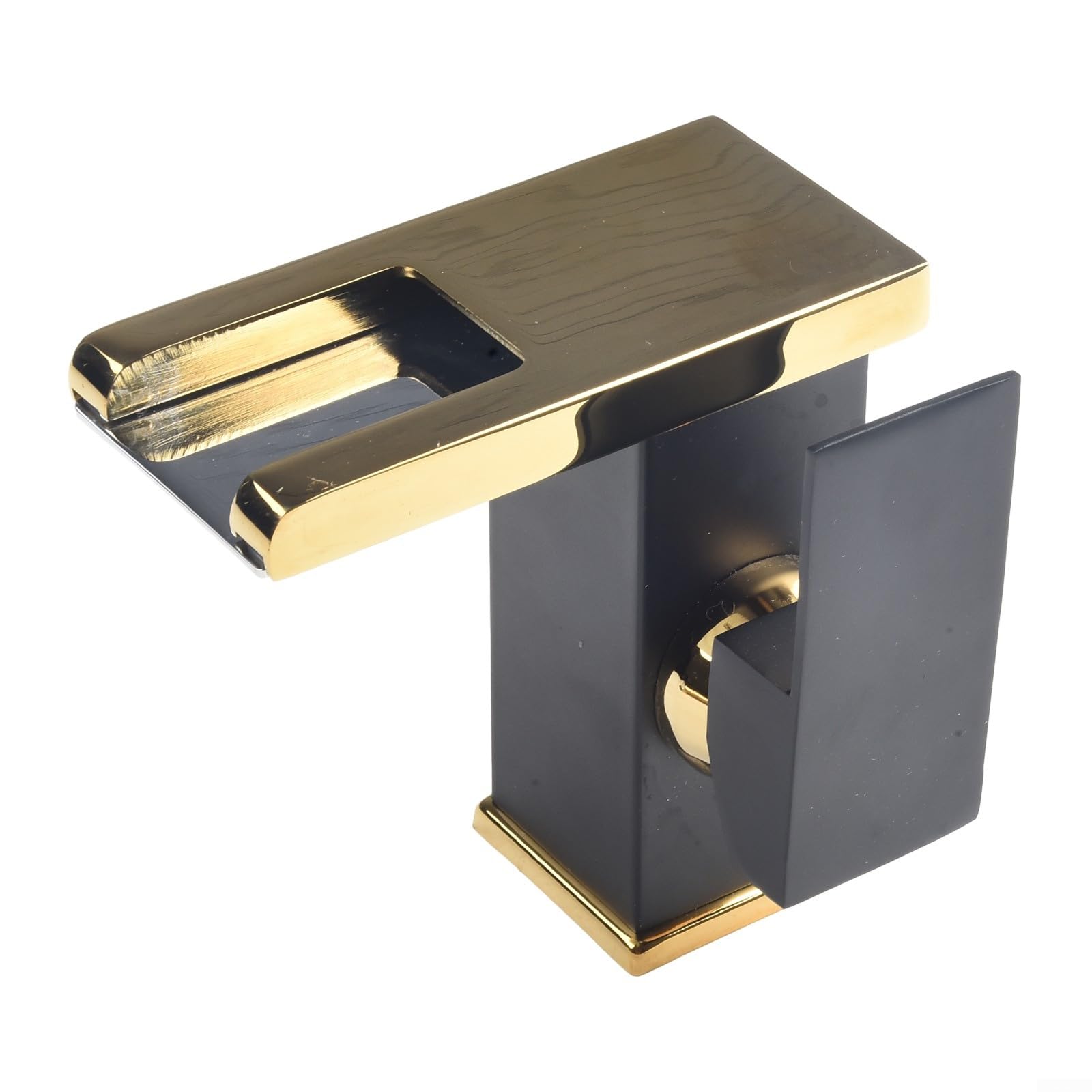 1 robinet mitigeur cascade pour lavabo, robinet mitigeur d'évier de salle de bain, robinet cascade LED, robinet de lavabo, mélangeur froid et chaud (noir + or)