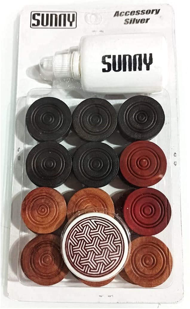 jaysh Wooden 24 Carrom Coins, (Carrom goti) with 1 Striker and Powder Carrom Board Game Accessories,for 6+ years