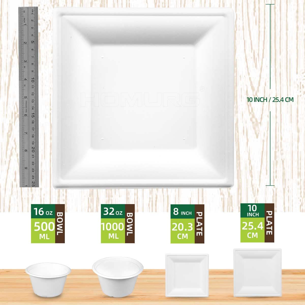 Weiße Pappteller Eckig 26 x 26 cm 50 Stück, Kompostierbare Einweggeschirr und Speiseteller Viereckig, Quadratische Platzteller Groß 10 Zoll für 50 Gäste, Robust Geburtstagsteller Partyteller