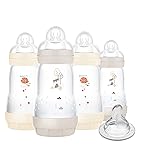 MAM 9oz Easy Start Anti-Colic Baby Bottles, Medium Flow with Bonus Fast Flow Nipple, Breastfeeding-Like Silicone, Reduces Colic and Gas, Easy-to-Clean, BPA-Free, 2 Plus Months