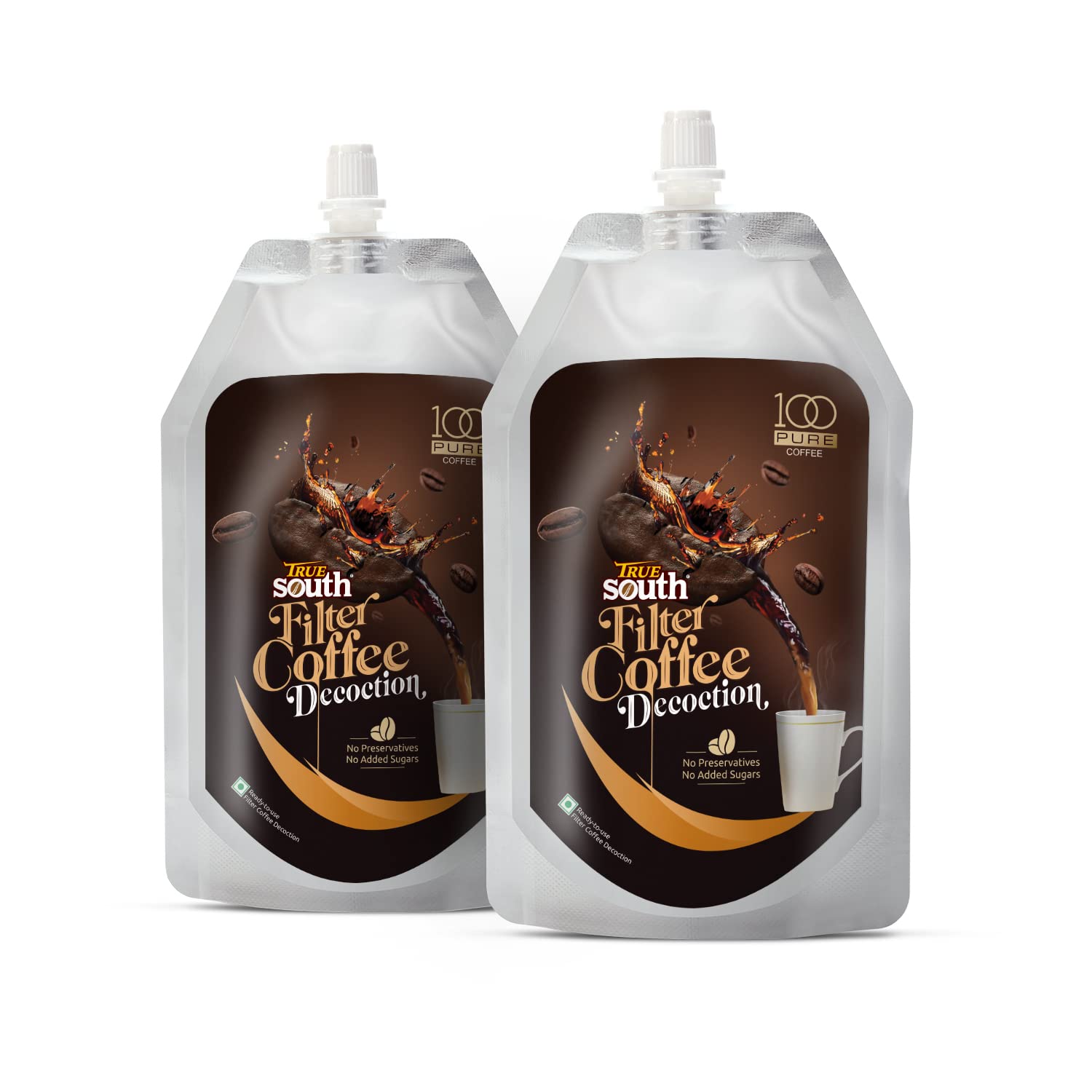 TrueSouth 100-Pure | Ready-to-use Filter Coffee Decoction | 200ml Pouch | Authentic Taste, Value and Convenience (Pack of 2)