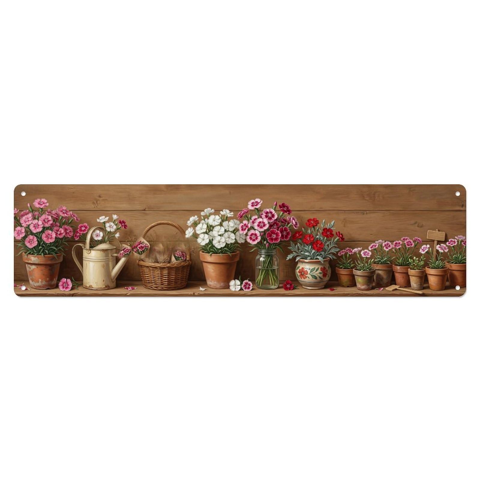 Fqnyr Style Metal Tin Sign Garden Tools Vintage Dianthus Pink Border Pattern