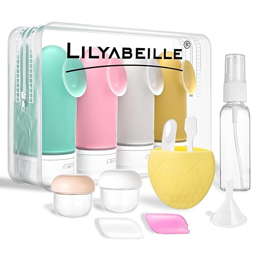 Paquete de 14 botellas de viaje para artículos de aseo personal con 4 recipientes de viaje de silicona a prueba de fugas para acondicionador, tubos