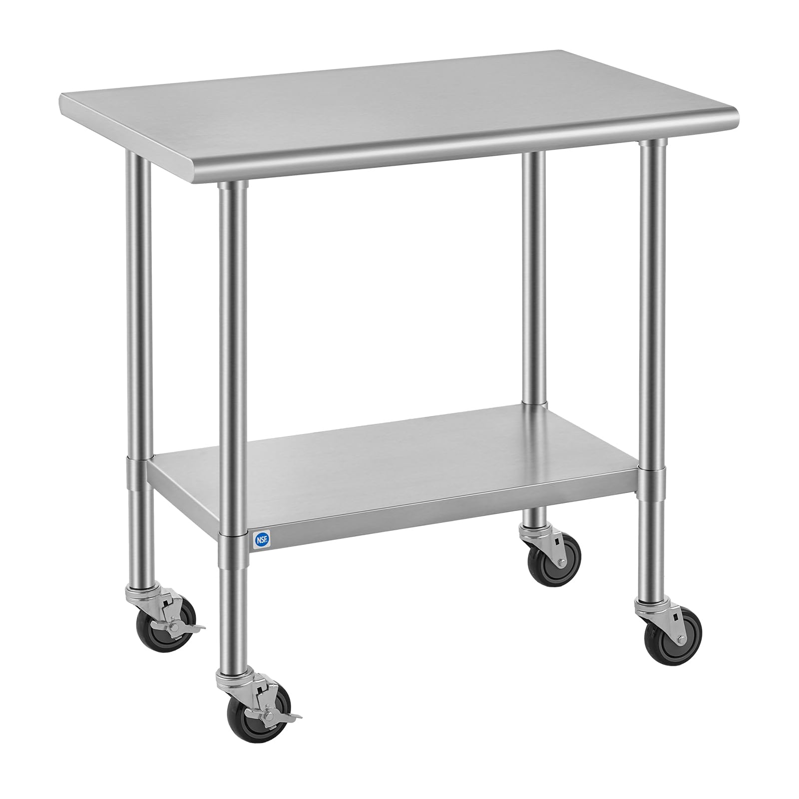 ROCKPOINT All Stainless Steel Prep Table with Caster 24x36 Inch, Commercial Heavy Duty Workbench with Stainless Legs &amp; Adjustable Undershelf, 750 lb Capacity for Outdoor Kitchens with Wheel
