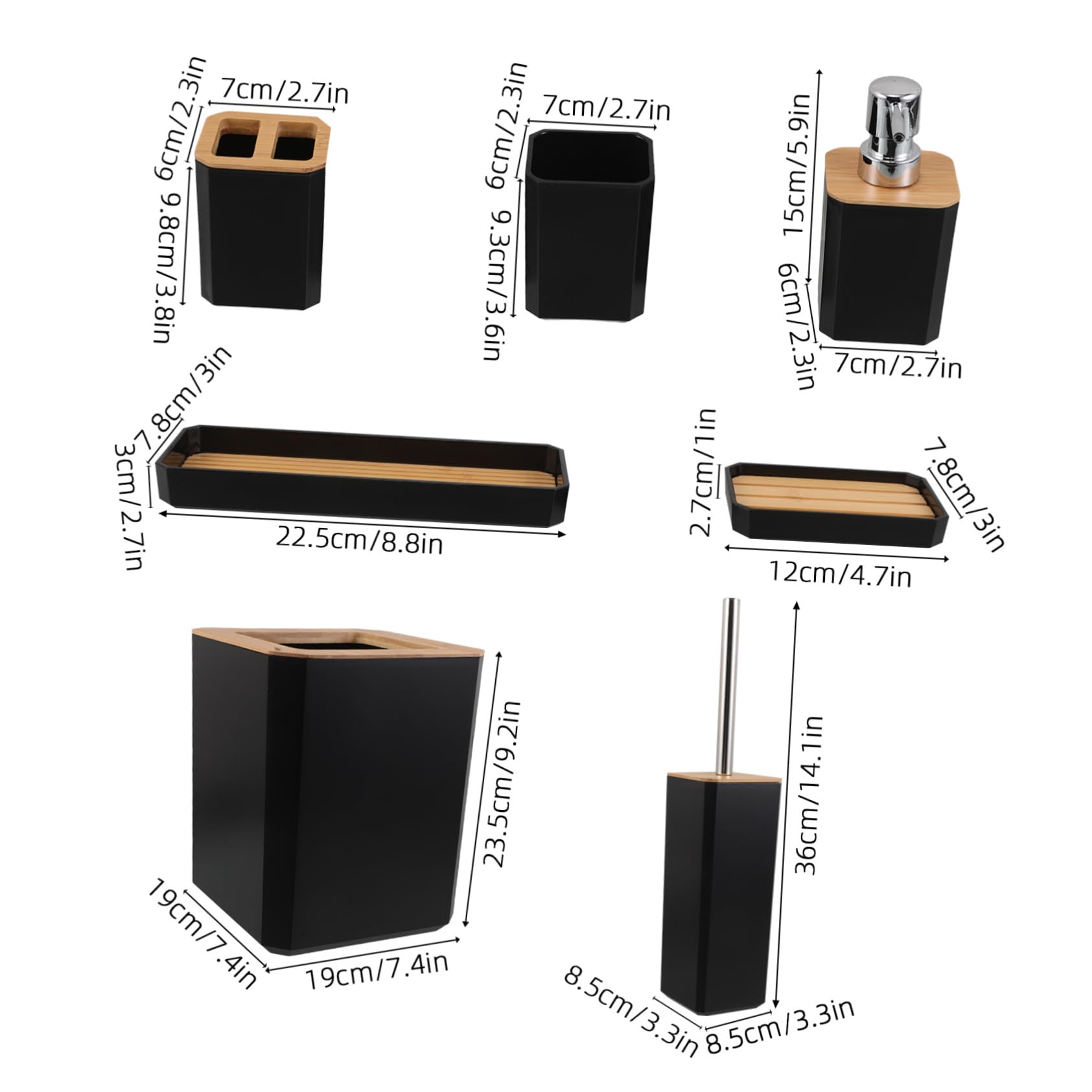 Cabilock Baño Dispensador de Jabón y Accesorios para Baño de Bambú Incluye Soporte para Cepillo de Dientes Bandeja de Jabón y Vaso de Casa o Hotel Juego de Accesorios