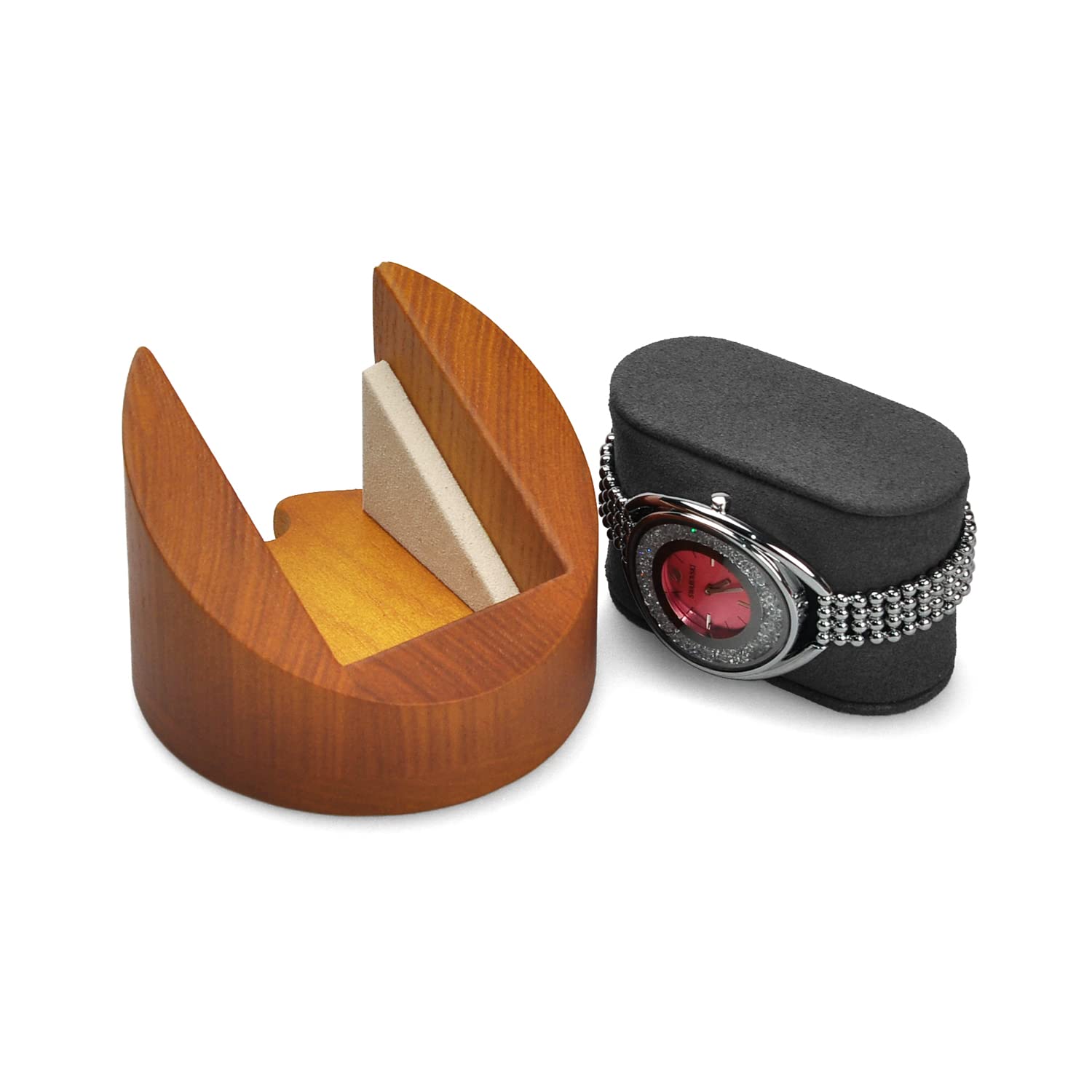 Oirlv Présentoir à montres en bois massif - Présentoir à bijoux (rond simple, gris)