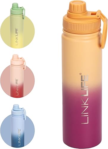 Miniatura 1 de Botella de agua aislada, termo de doble pared de 12 onzas, acero inoxidable de 23.7 fl oz, retención de frío de 16 horas, a prueba de fugas, botella