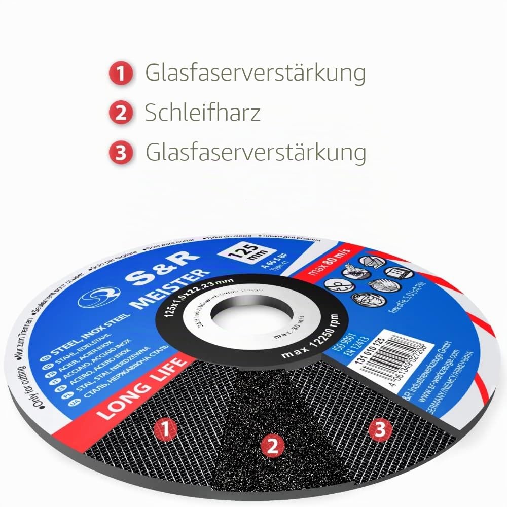 S&R Trennscheibe für Metall, Stahl, Edelstahl/INOX 230x2,0x22,23mm A30 S-BF, Set 25 Stück