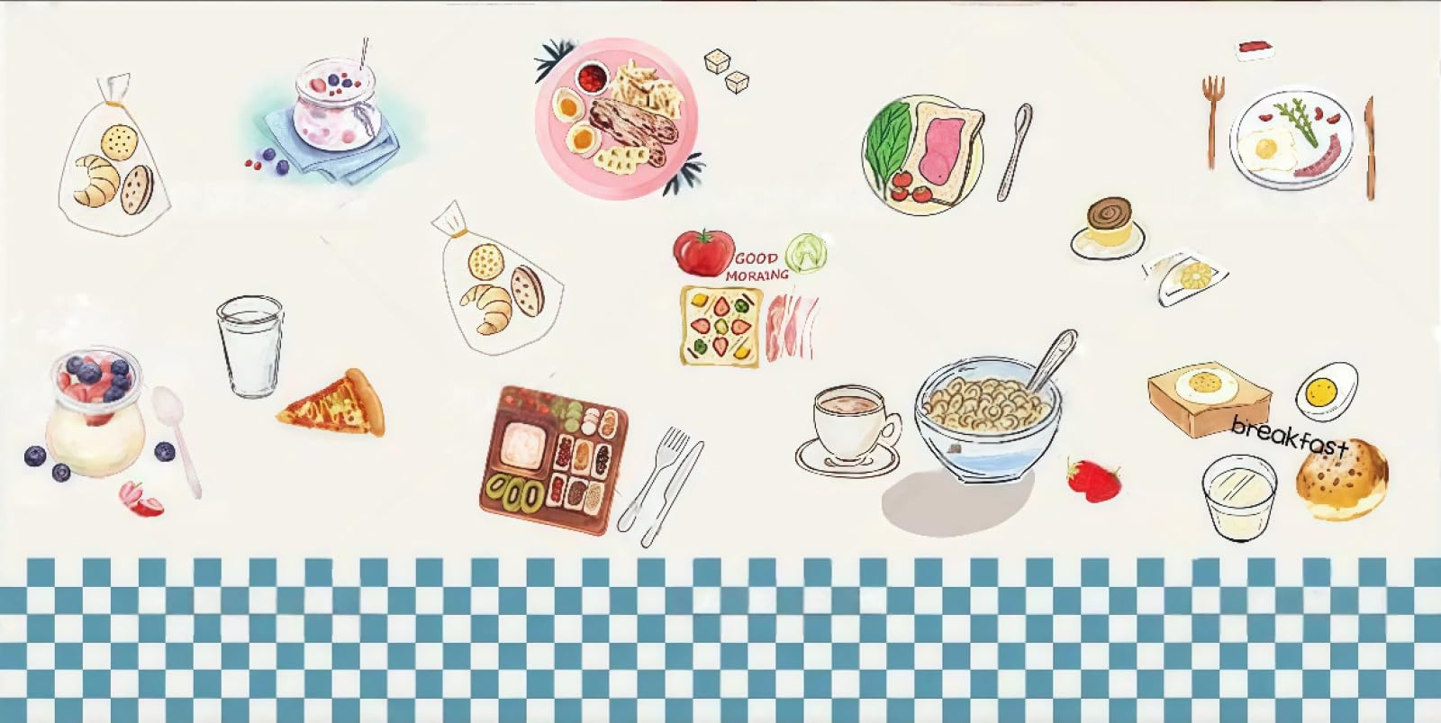Papel Tapiz Pintado A Mano A Cuadros Verdes, Pequeña Panadería Fresca, Desayuno, Cafetería Gourmet, Mural De Fondo, Papel Tapiz De Restaurante Occidental,3D,400x280cm