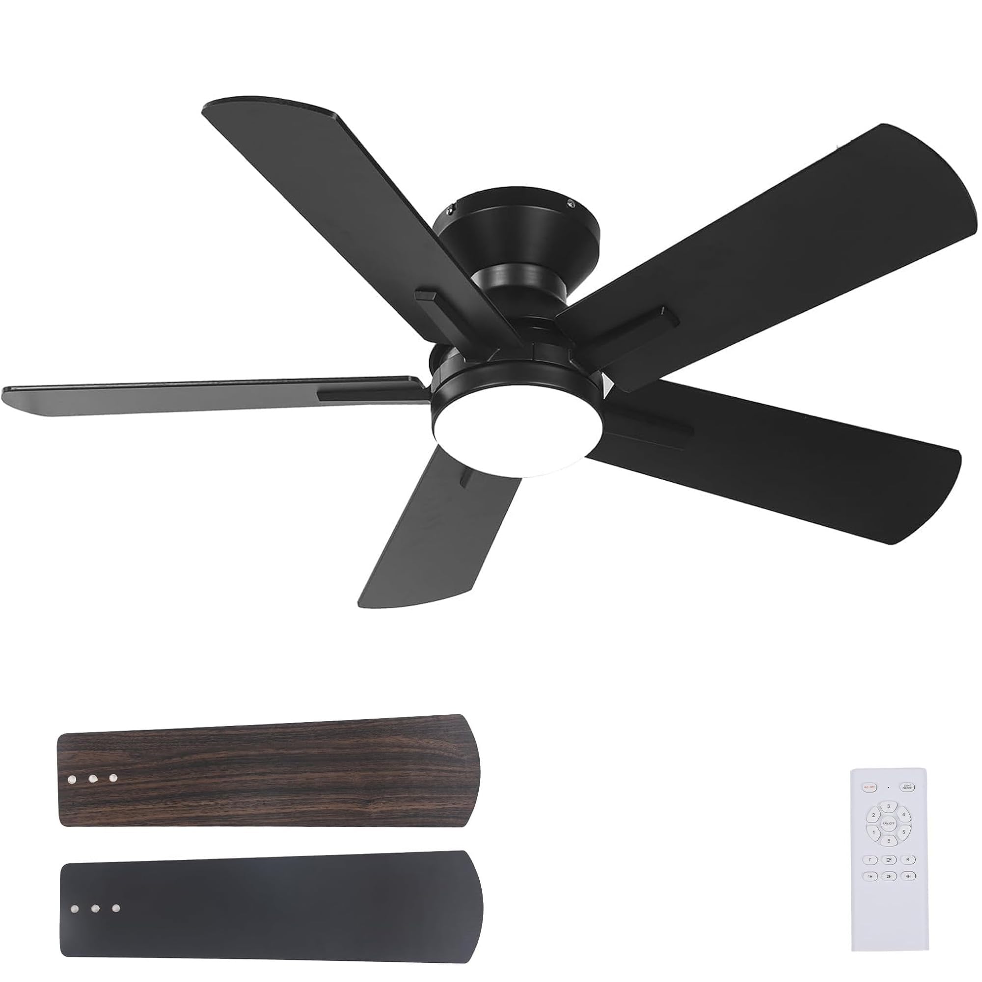 42" Ceiling Fans with Lights and Remote, Low Profile Flush Mount Modern Ceiling Fan for Bedroom, Kitchen, kids room, 6 Speeds, Quiet DC Motor, Super Bright