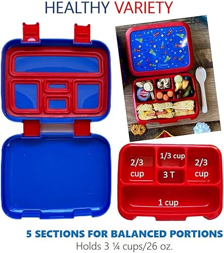 Miniatura 4 de Kinsho - Juego de lonchera bento, botella de agua y bolsa de hielo, 5 secciones de porciones, bandeja de plástico desmontable, para niños en edad