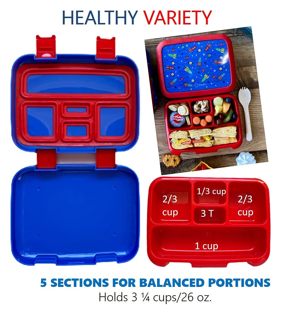 Kinsho Bento Set Pranzo Completo Per Bambini - Contenitore 5 Sezioni, Borsa Termica, Bottiglia E Ghiaccio, Per Asilo E Scuola