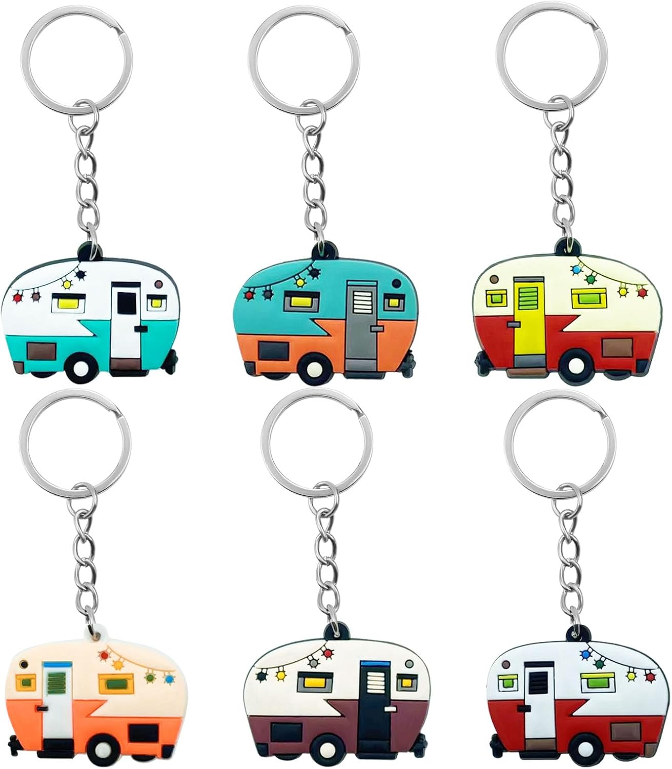 6PCS Camper Keychains, Cartoon RV Camper Keyring Camping Car Keychain Accessories for Camper Lovers Friends Vacation Travel Souvenirs