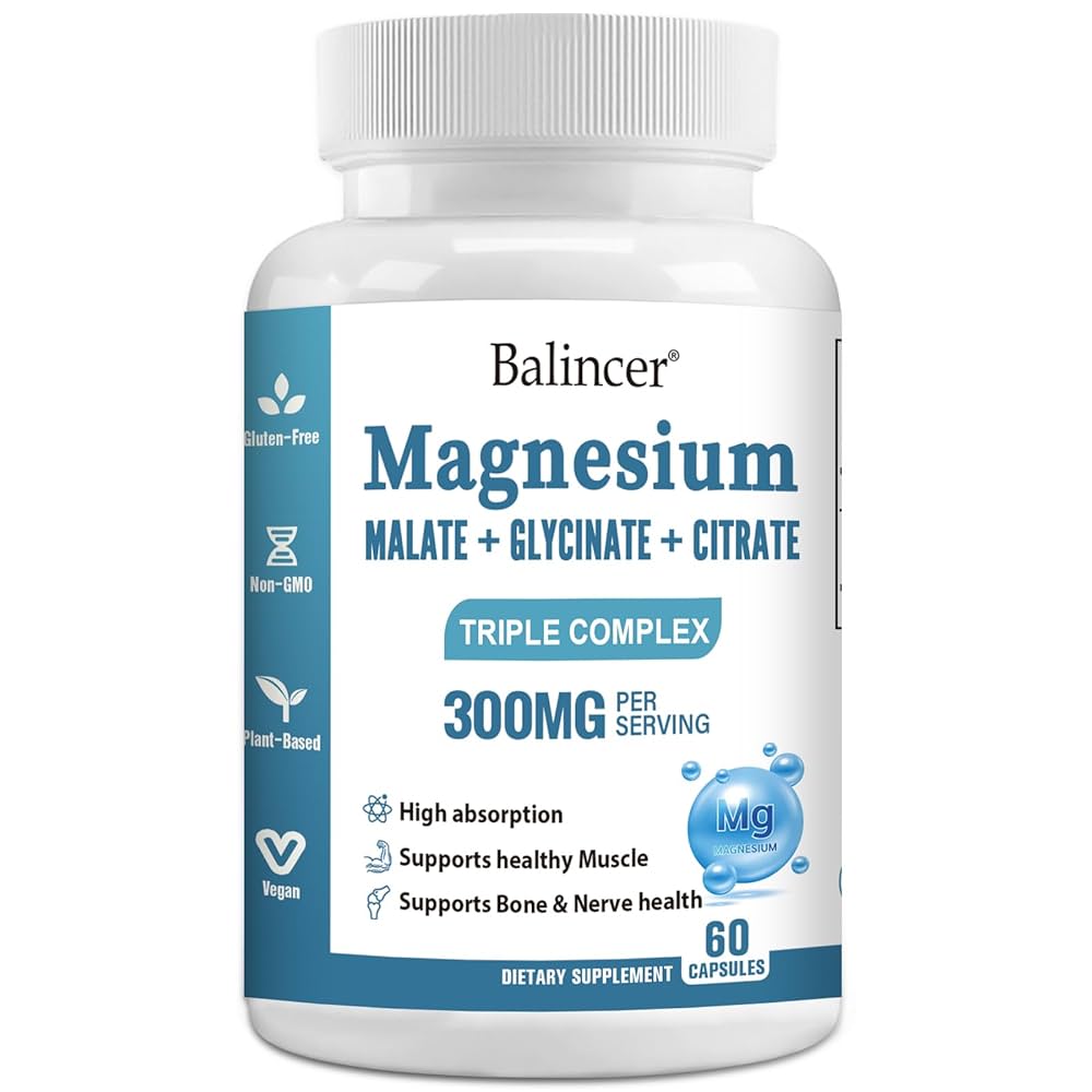 Amazon.com: Triple Magnesium Complex 300 mg, Magnesium Glycinate, Malate, Citrate for Easy Absorption Magnesium Complex Supplement Support Muscle, Nerves, Energy and Heart Health, Non-GMO 60 Capsules : Health & Household