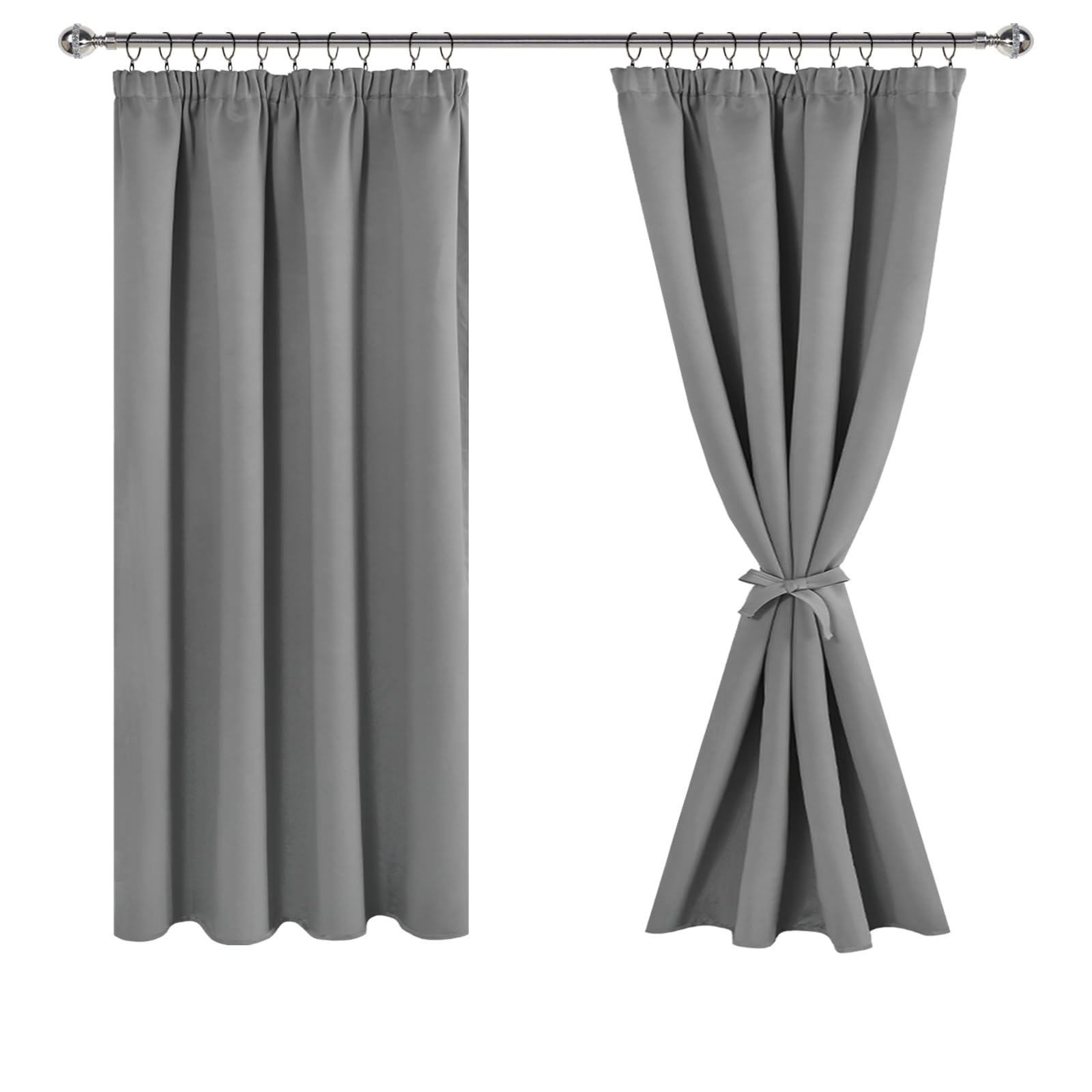 JIUZHEN Cortinas opacas con cinta fruncida, cortinas opacas, para salón, dormitorio, cortina térmica, gris, cortas, 137 x 117 cm, juego de 2 unidades Recycled Claim Standard Blended