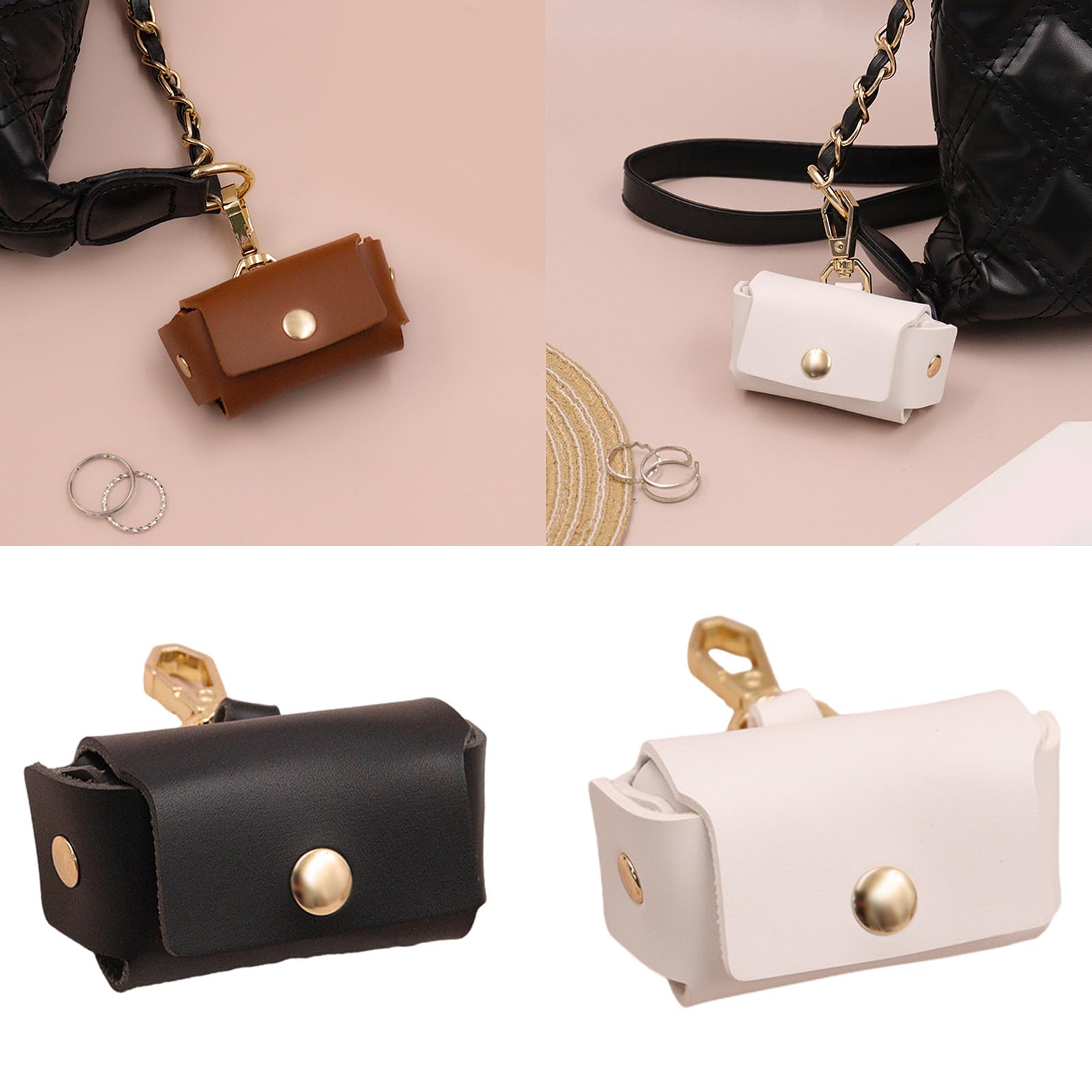 Kangnice Compact PU Leather Rings Keeper Portable PU Leather Rings Storage Box For Dog Collar Wedding Proposals