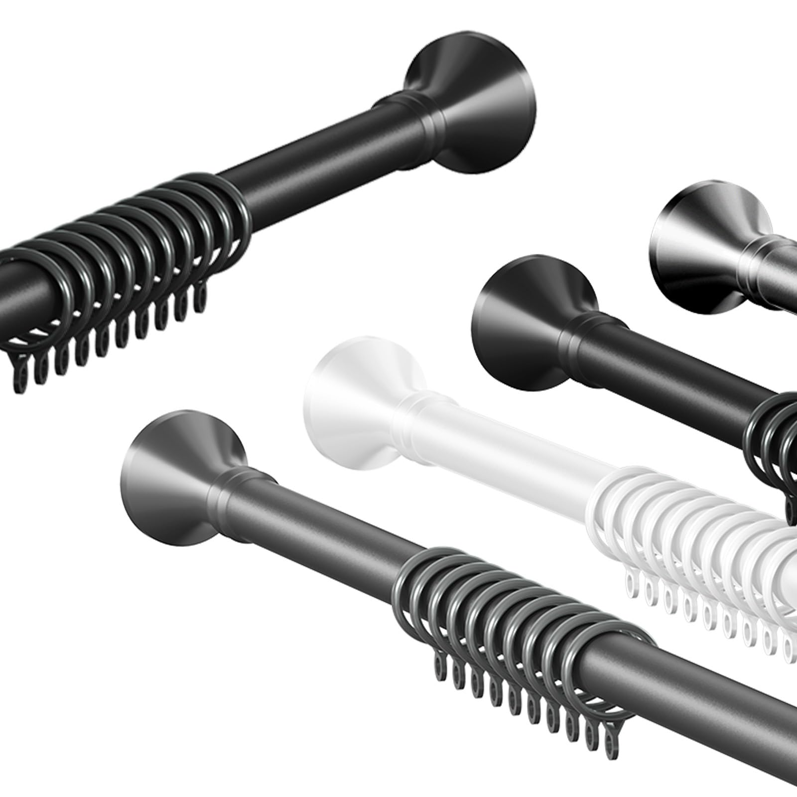 GLDYTVF Adjustable Tension Curtain Rod 40500cm No Drill Shower Curtain RodClothes Hanger for Bathroom Window Kitchen Closet (Black 6398in)
