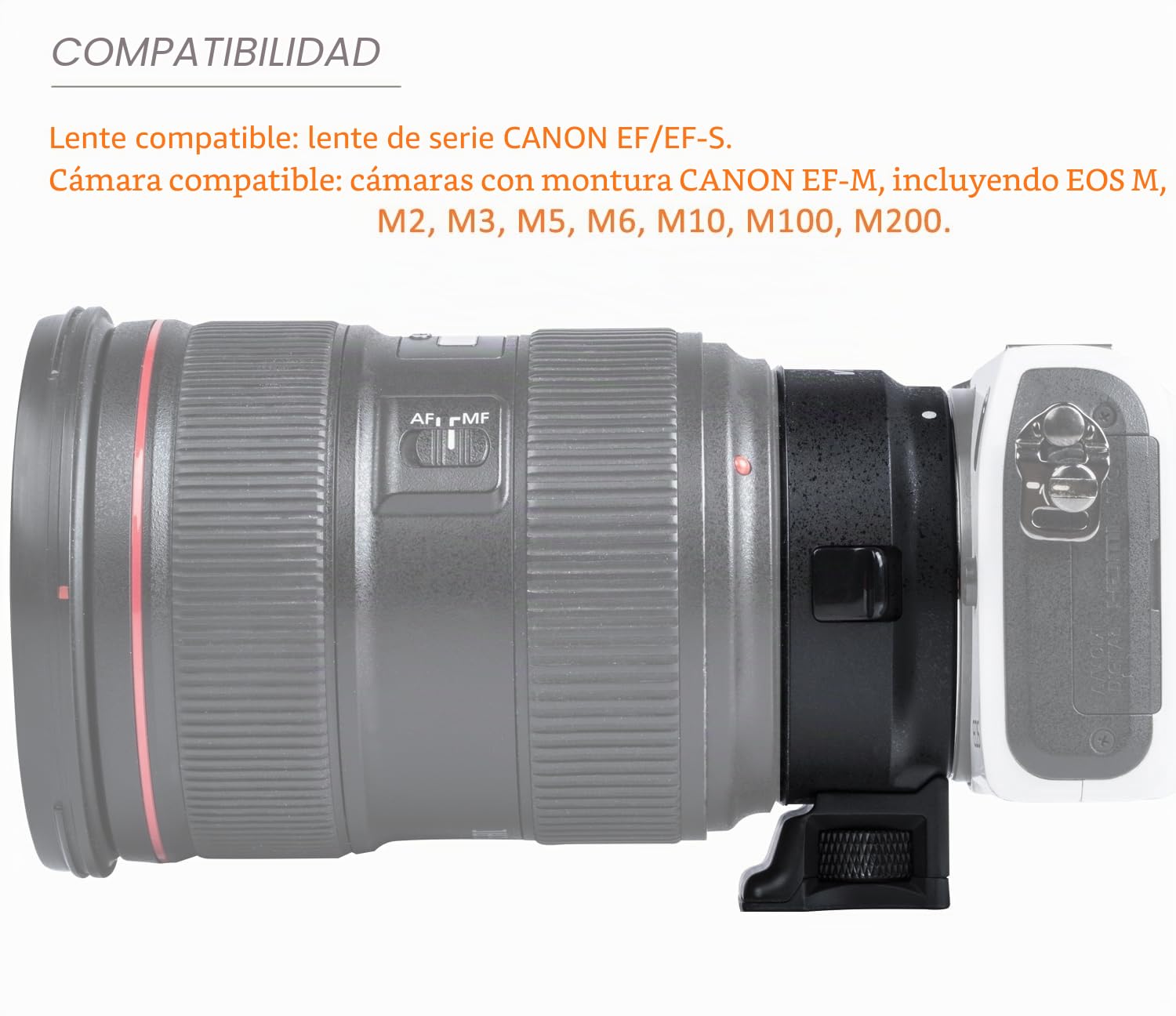 Adaptador de Lente EF-EOS M, Anillo convertidor de Lente de Enfoque automático Compatible con Lentes Canon EF/EF-S y Canon EOS-M (EF-M) cámara EOS M M2 M3 M5 M6 M10 M50 M100