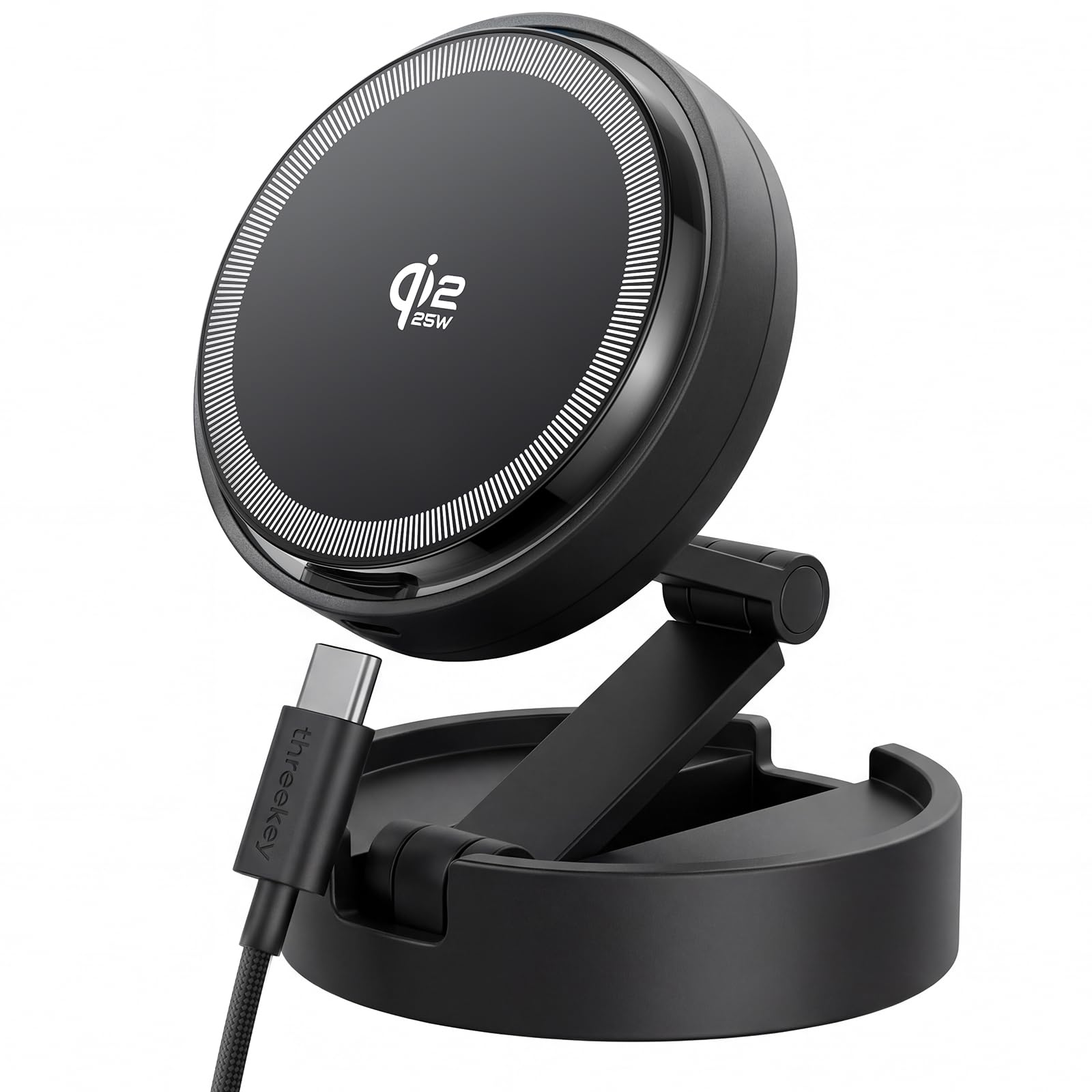 Qi2 25W Magsafe Car Mount Charger with Cooling Fan, LED Light,360° Rotating&Retractable Phone Holder,Magnetic Mount for iPhone17-12&Galaxy S25 Ultra【Black】