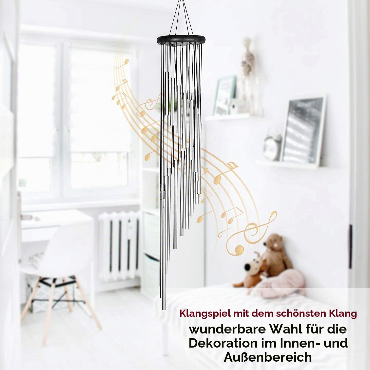 Windspiel, 18 Rohre aus Aluminiumlegierung für Garten, dekoratives Windspiel für drinnen und draußen, hängende Windspiele für Zuhause, Metall-Windspiele für Heimdekoration, Geschenk (Silber)