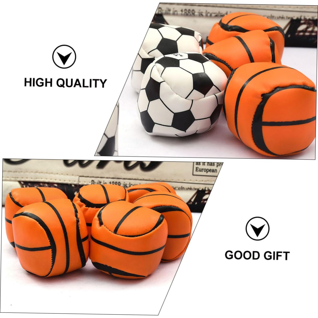 Abaodam 12pcs Sandbags Hand Sewn Leather Basketball Soccer Toys for Boys and Girls' Games