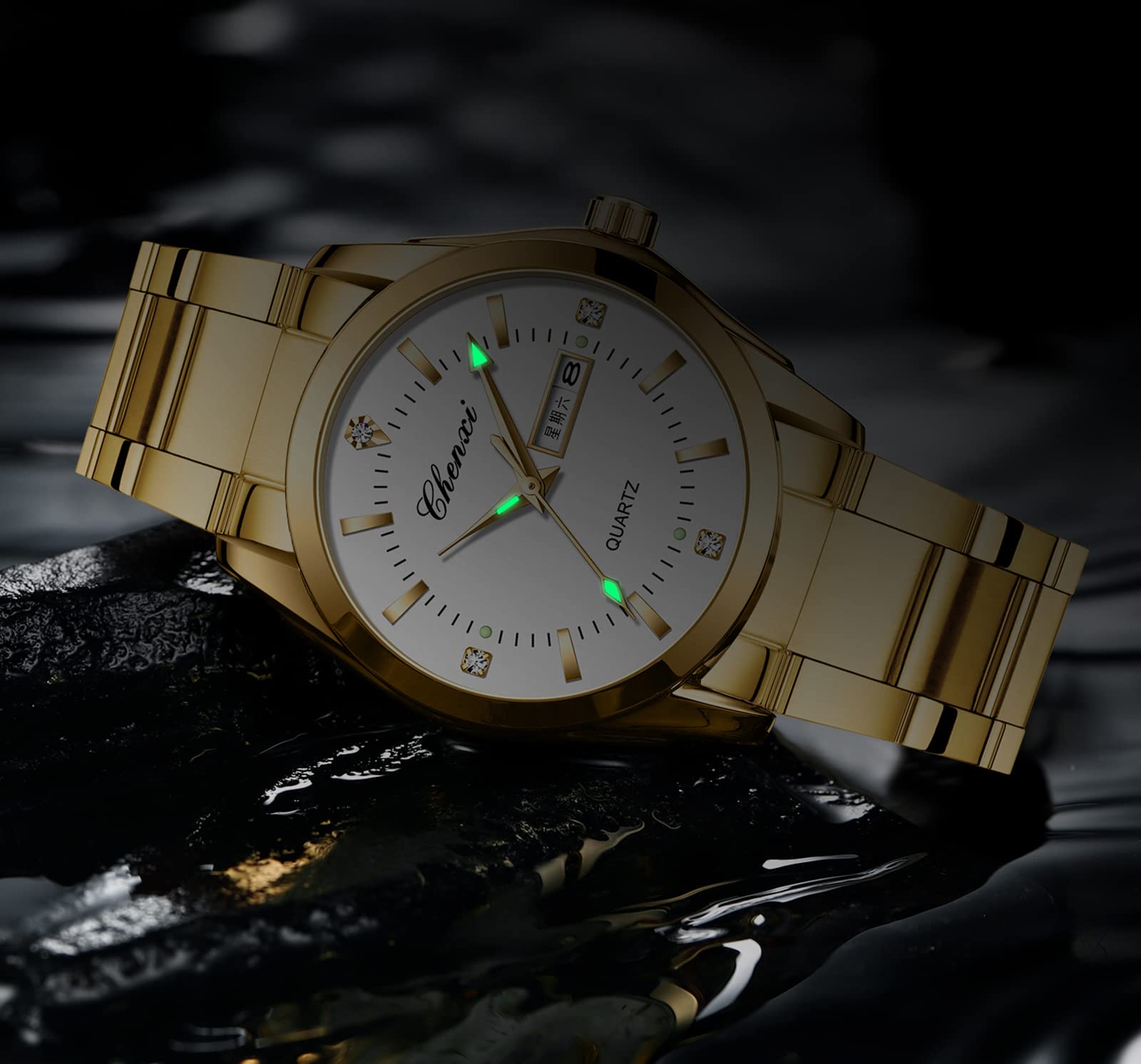Paar Uhren Business Kleid Uhr Goldene Uhr Männer und Frauen Romantische Paar Quarzuhren Valentinstag Paar Passende Uhr Edelstahl Kalender Datum Leuchtend Wasserdicht für Sie und Ihn Uhren für Paare