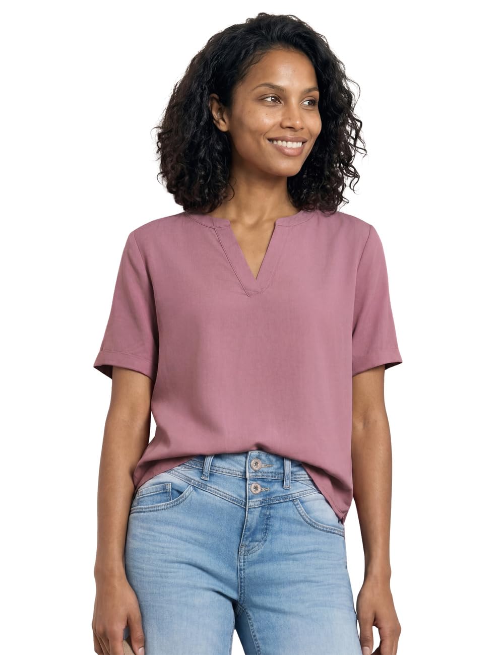 Street One Blouse with Split Neck and Turn-Up Clouded Blush 40