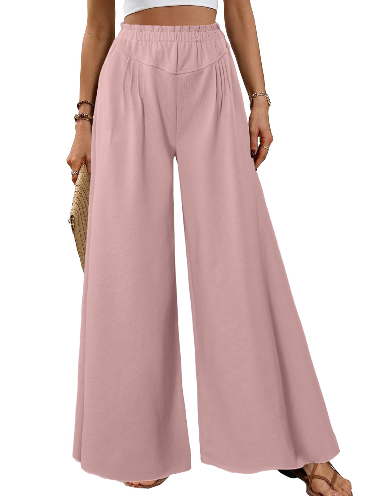 Women Casual High Waisted Wide Leg Pants Loose Flowy Business Work Long Trousers with Pockets